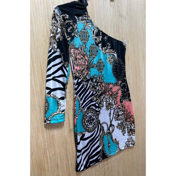 Women's Floral Print Asymmetrical Dress - Multicolor - Medium - Picture 13 of 13